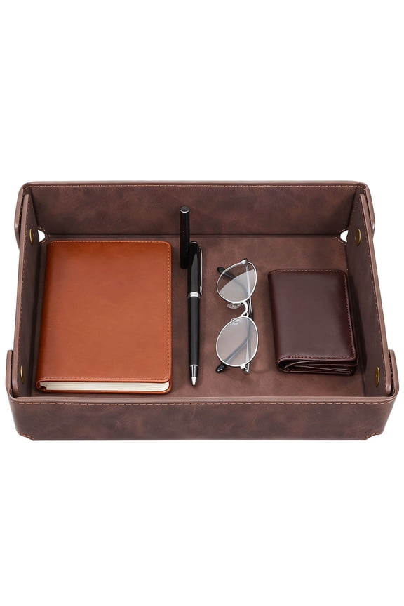 Leather Valet Tray Organizer for Men, Catch All Tray for Dresser & Nightstand to Organize Wallet, Keys, Watch, Phone, Jewelry(Brown)