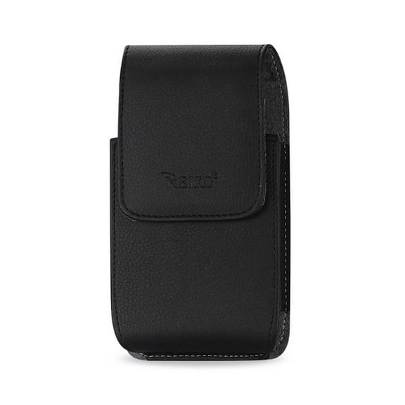 Leather Vertical Pouch With Embossed Logo And Simple Design In Black (5.8x3.2x0.7 Inches)