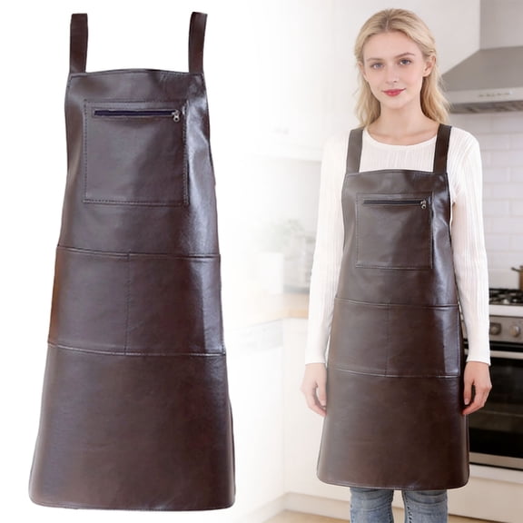 Leather Vest Style Apron Brown 83x63 cm, Oil Proof Fleece Lined Rubber Vinyl Apron – Spring Cooking Apron, Dishwashing, Dog Grooming, Unisex Protective Apron for Xinyat