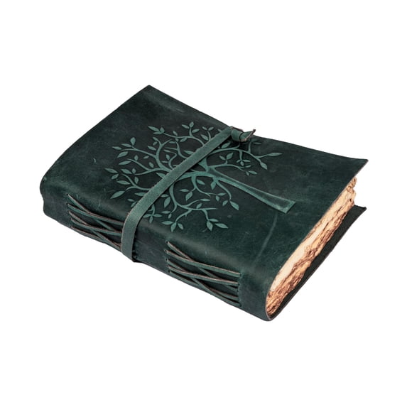 Leather Village Tree of Life Journal –Vintage Bound Diary for Men and Women with Handmade Embossed – Antique Deckle Edge Paper – Blank Writing Sketchbook – Book of Shadows (TURQUOISE – 13 x 8 inches )