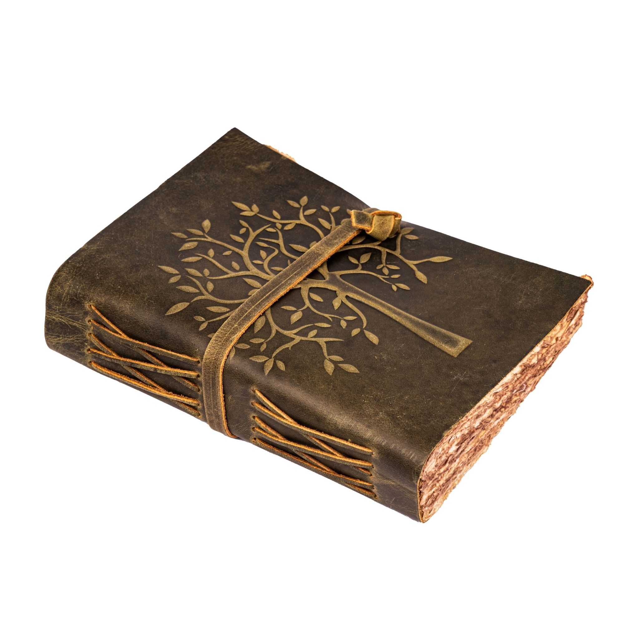 Leather Village Tree of Life 6" x 4" Vintage Leather Journal, Green ...