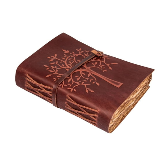 Leather Village Tree of Life Vintage Leather Blank Diaries & Journals, Brown, 6in x 8in, 240 Pages