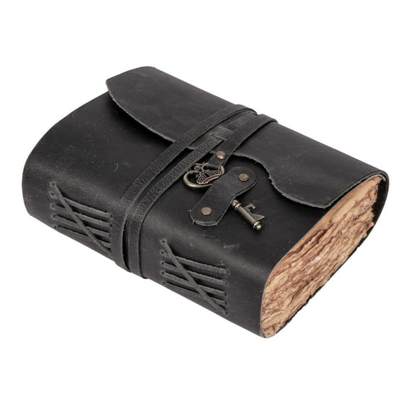 Leather Village Vintage Journal - Key Closure - Handmade Bound Journal for Men and women with Deckle Edge Paper - Book of Shadows (BLACK 8 x 6 inches)