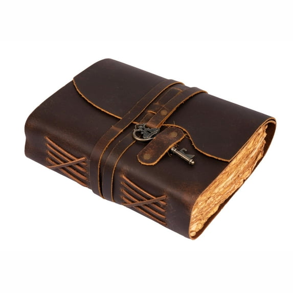 Leather Village Vintage Leather Journal - Vintage Leather bound Journal For Women Men – Handmade Vintage Deckle Edge Paper – Vintage Key Closure - Book of Shadows -Leather Sketchbook - 6 X 4 inches