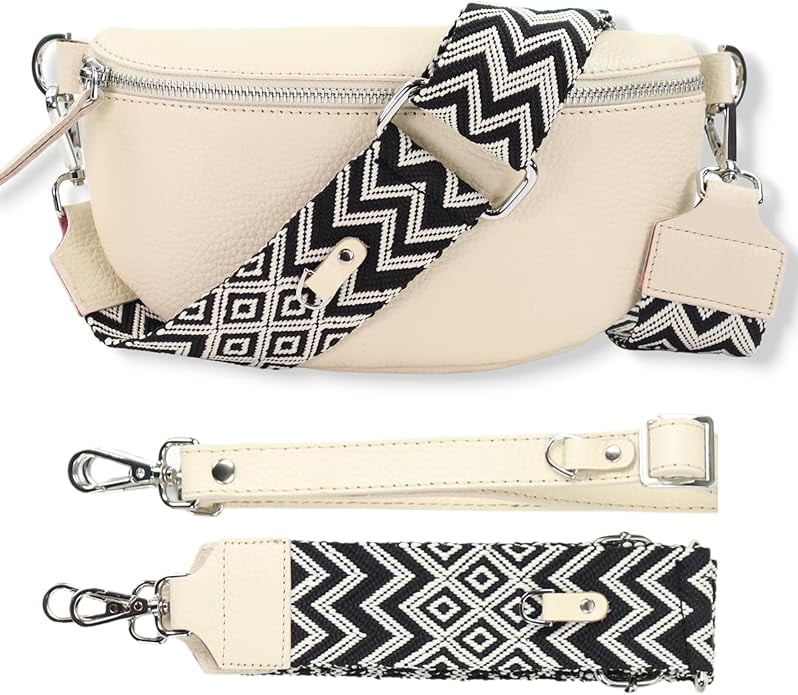 Leather Waist Belt Bag with 2 Detachable Straps, Stylish Unisex Crossbody Hip Pack for Travel, Italien Handcrafted Fanny Pack in 8 Colors