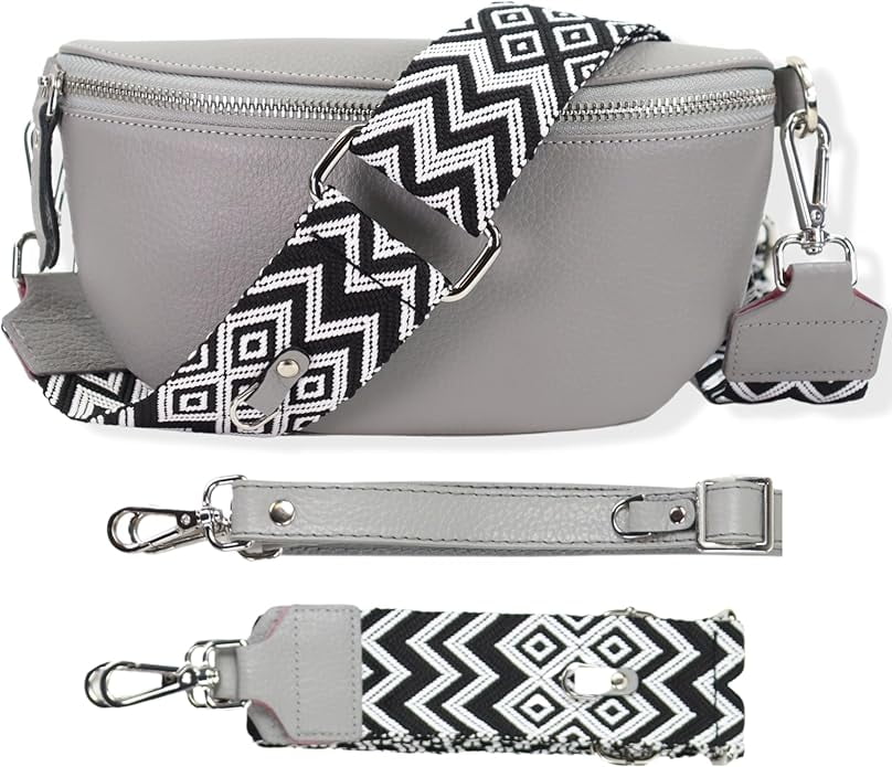Leather Waist Belt Bag with 2 Detachable Straps, Stylish Unisex Crossbody Hip Pack for Travel, Italien Handcrafted Fanny Pack in 8 Colors
