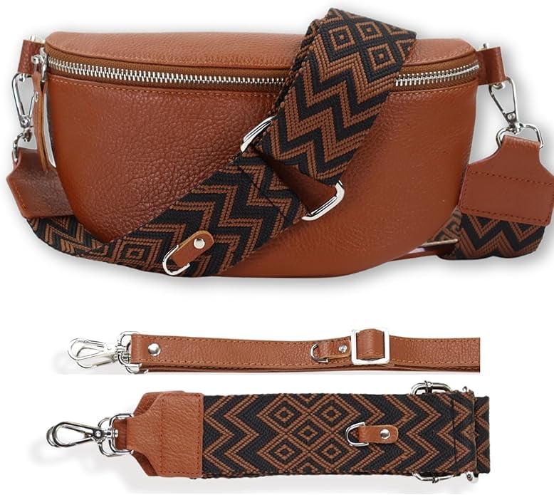 Leather Waist Belt Bag with 2 Detachable Straps, Stylish Unisex Crossbody Hip Pack for Travel, Italien Handcrafted Fanny Pack in 8 Colors