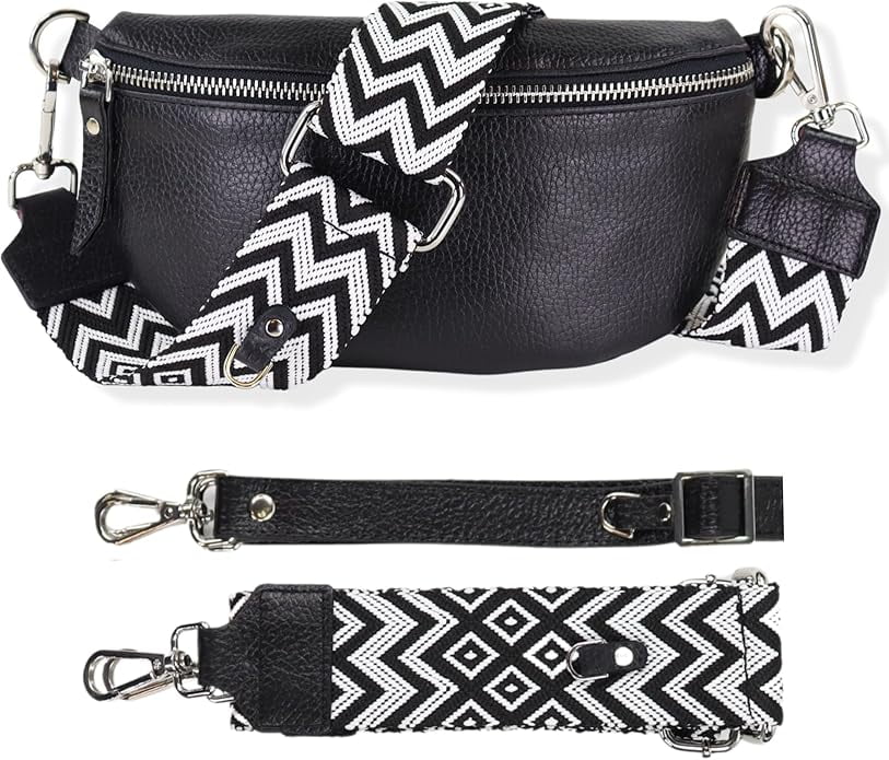 Leather Waist Belt Bag with 2 Detachable Straps, Stylish Unisex Crossbody Hip Pack for Travel, Italien Handcrafted Fanny Pack in 8 Colors