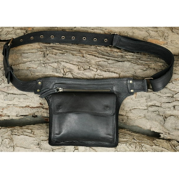Leather Waist Belt with Multiple Pockets, Adjustable Fit 26 - 42 in, Brown, Light Brown, Dark Brown, Black, Off-White