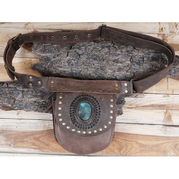 Leather Waist Belt with Multiple Zippered Pockets, Adjustable Fit