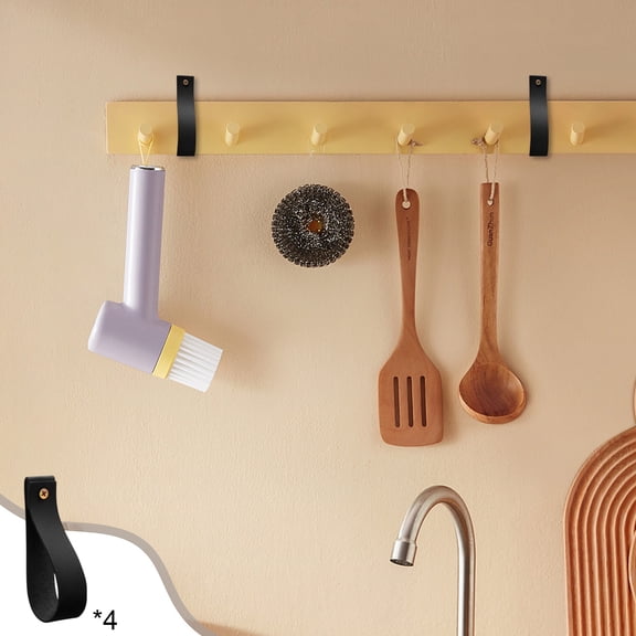 Leather Wall Hooks Set, Black Brown Leather Strap Hangers, Multi-Purpose Towel Pot Plant Hooks, Decorative Wall Storage, Home Organization Hardware, Wall Mounted Hanging Rack