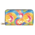 thumbnail image 1 of Leather Wallet 8 X 4.3 In Comfortable Light Waterproof And Durable Zipper Design Easy To Carry Rosybrown Tie-Dye Background Vibrant Colors And Swirling Patterns, 1 of 8