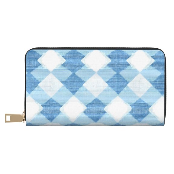 Leather Wallet 8 X 4.3 In Comfortable Light Waterproof And Durable Zipper Design Easy To Carry Argyle Plaid Lightskyblue_1