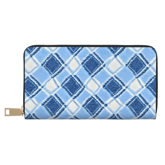 Leather Wallet 8 X 4.3 In Comfortable Light Waterproof And Durable Zipper Design Easy To Carry Argyle Plaid Lightskyblue_2