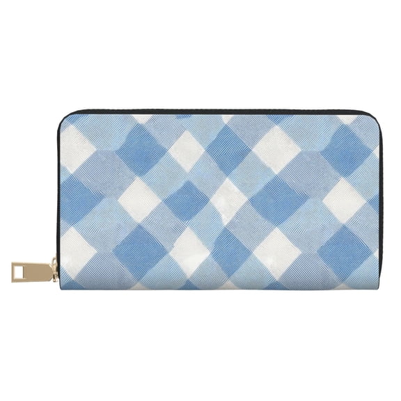 Leather Wallet 8 X 4.3 In Comfortable Light Waterproof And Durable Zipper Design Easy To Carry Argyle Plaid Lightskyblue_4