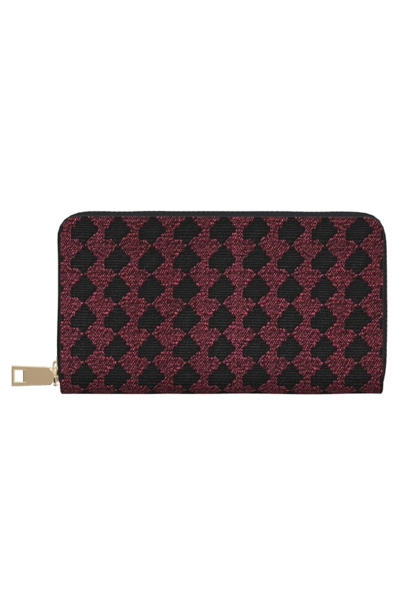 Leather Wallet 8 X 4.3 In Comfortable Light Waterproof And Durable Zipper Design Easy To Carry Crimson Modern Houndstooth Texture_4