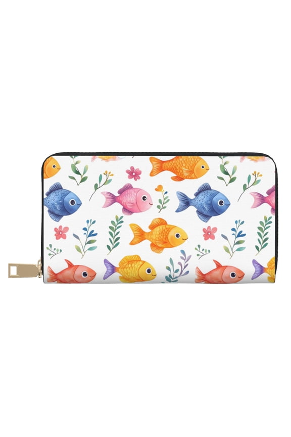 Leather Wallet 8 X 4.3 In Comfortable Light Waterproof And Durable Zipper Design Easy To Carry Cute Fish