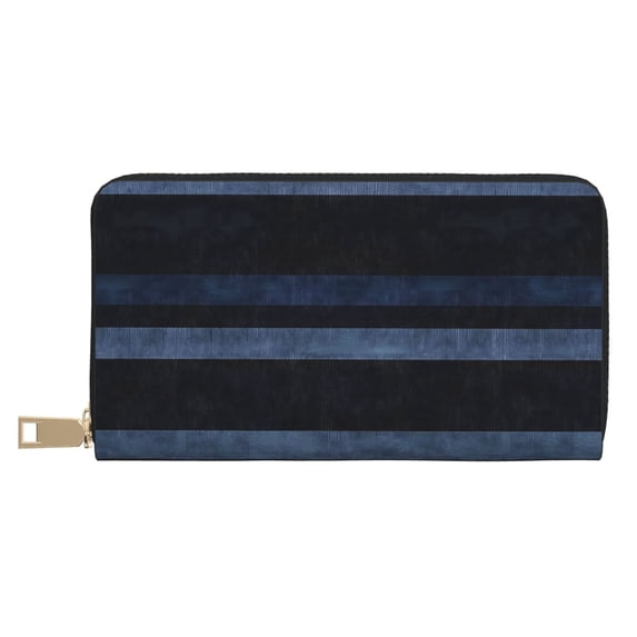 Leather Wallet 8 X 4.3 In Comfortable Light Waterproof And Durable Zipper Design Easy To Carry Darkblue Stripe_1