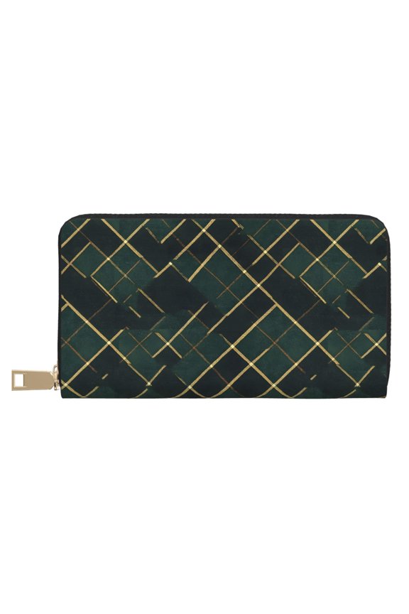 Leather Wallet 8 X 4.3 In Comfortable Light Waterproof And Durable Zipper Design Easy To Carry Green Buffalo Plaid Check Tartan Scotland_3