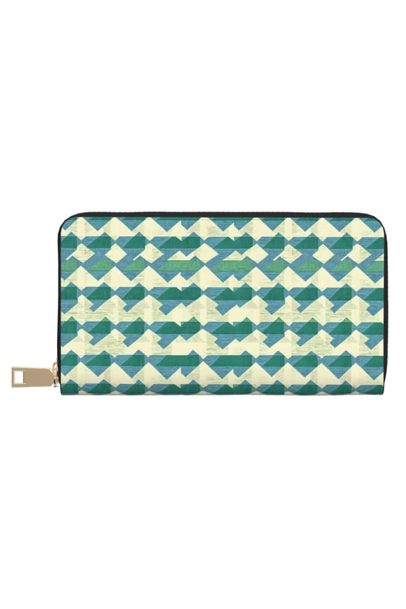 Leather Wallet 8 X 4.3 In Comfortable Light Waterproof And Durable Zipper Design Easy To Carry Lightseagreen Colorful Houndstooth_1