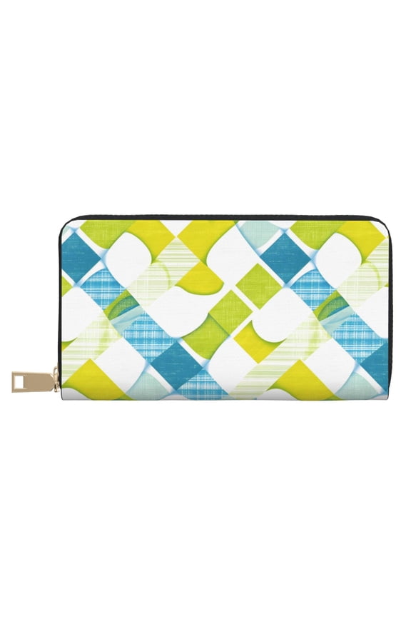 Leather Wallet 8 X 4.3 In Comfortable Light Waterproof And Durable Zipper Design Easy To Carry Lime Houndstooth Hand-Drawn Sketch_3