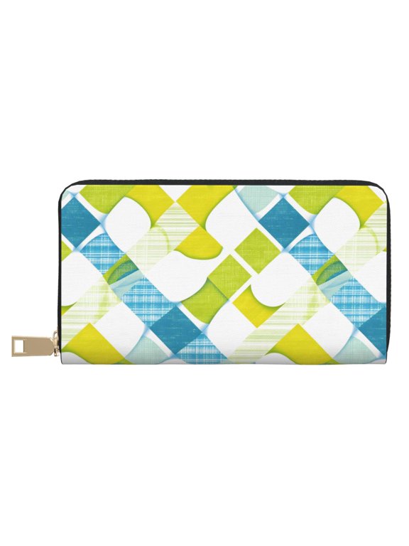 Leather Wallet 8 X 4.3 In Comfortable Light Waterproof And Durable Zipper Design Easy To Carry Lime Houndstooth Hand-Drawn Sketch_3