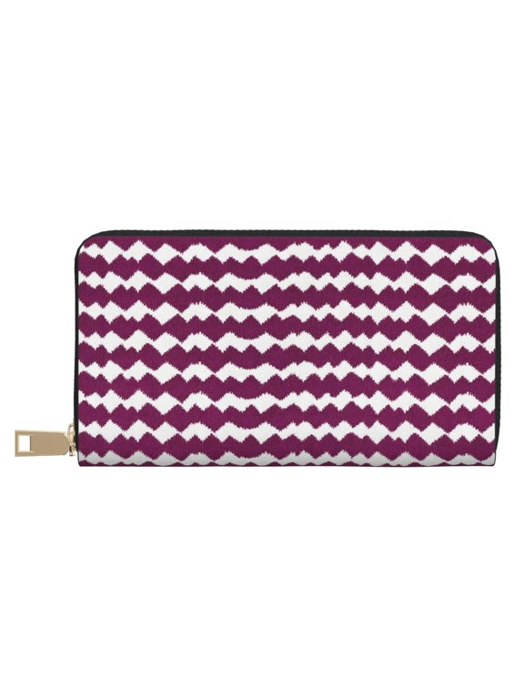 Leather Wallet 8 X 4.3 In Comfortable Light Waterproof And Durable Zipper Design Easy To Carry Magenta Houndstooth_3