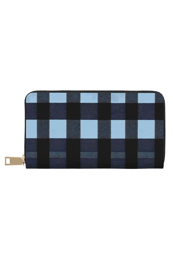 Leather Wallet 8 X 4.3 In Comfortable Light Waterproof And Durable Zipper Design Easy To Carry Midnightblue Buffalo Plaid Check Tartan Scotland_2