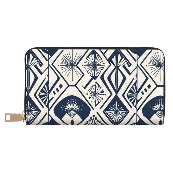 Leather Wallet 8 X 4.3 In Comfortable Light Waterproof And Durable Zipper Design Easy To Carry Navy Geometric Patterns_2