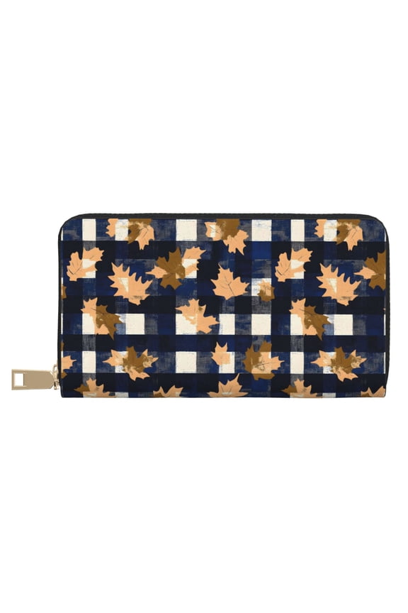 Leather Wallet 8 X 4.3 In Comfortable Light Waterproof And Durable Zipper Design Easy To Carry Plaid Fall Camo Royalblue_1