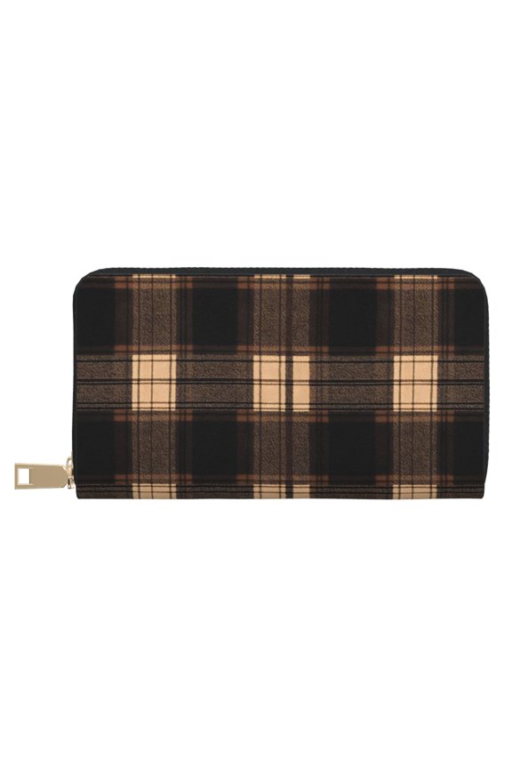 Leather Wallet 8 X 4.3 In Comfortable Light Waterproof And Durable Zipper Design Easy To Carry Saddlebrown Buffalo Plaid Check Tartan Scotland_2