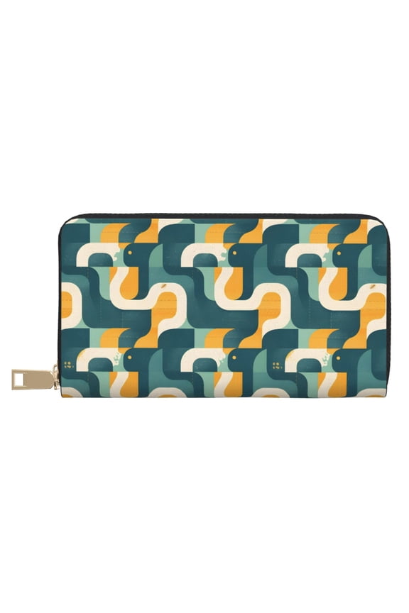 Leather Wallet 8 X 4.3 In Comfortable Light Waterproof And Durable Zipper Design Easy To Carry Snake Print Style Slateblue_1