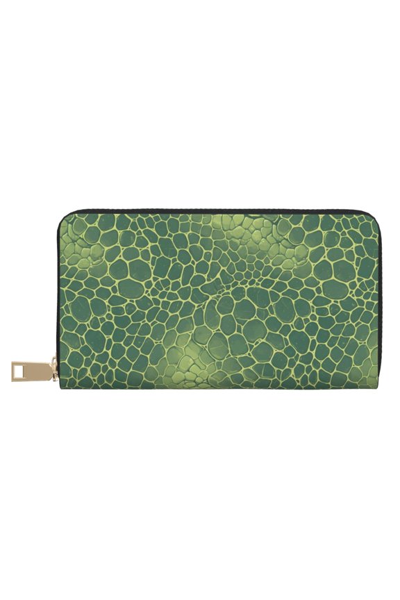 Leather Wallet 8 X 4.3 In Comfortable Light Waterproof And Durable Zipper Design Easy To Carry Snake Skin Print Style Lightgreen_4