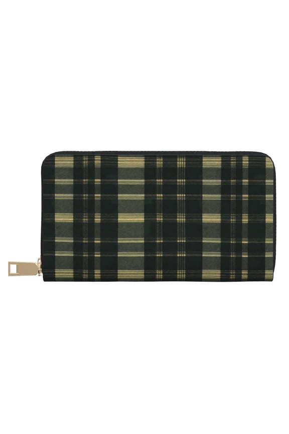 Leather Wallet 8 X 4.3 In Comfortable Light Waterproof And Durable Zipper Design Easy To Carry Springgreen Buffalo Plaid Check Tartan Scotland_1