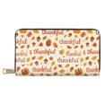 thumbnail image 1 of Leather Wallet 8 X 4.3 In Comfortable Light Waterproof And Durable Zipper Design Easy To Carry Thankful Autumn Words Pattern, 1 of 8