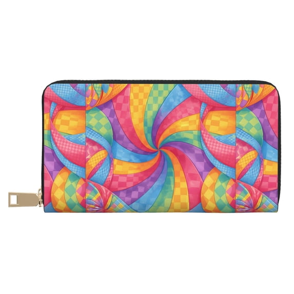 Leather Wallet 8 X 4.3 In Comfortable Light Waterproof And Durable Zipper Design Easy To Carry Tie-Dye Pattern Rainbow Colors