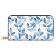 thumbnail image 1 of Leather Wallet 8 X 4.3 In Comfortable Light Waterproof And Durable Zipper Design Easy To Carry Watercolor Light Blue Leaves (1), 1 of 8