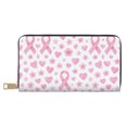 thumbnail image 1 of Leather Wallet 8 X 4.3 In Comfortable Light Waterproof And Durable Zipper Design Easy To Carry Watercolor Pink Ribbon Pattern With Hearts And Stars, 1 of 8