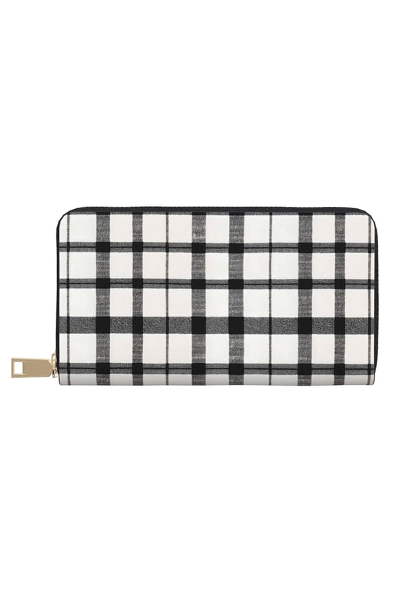 Leather Wallet 8 X 4.3 In Comfortable Light Waterproof And Durable Zipper Design Easy To Carry White Buffalo Plaid Check Tartan Scotland_2