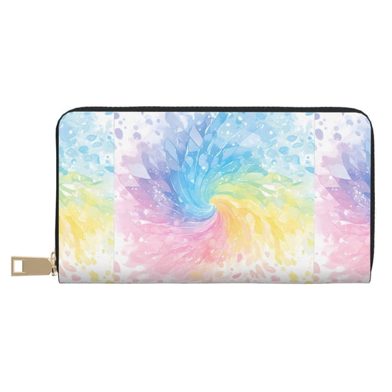 Leather Wallet 8 X 4.3 In Comfortable Light Waterproof And Durable Zipper Design Easy To Carry White Tie-Dye Background Rainbow Colors_2