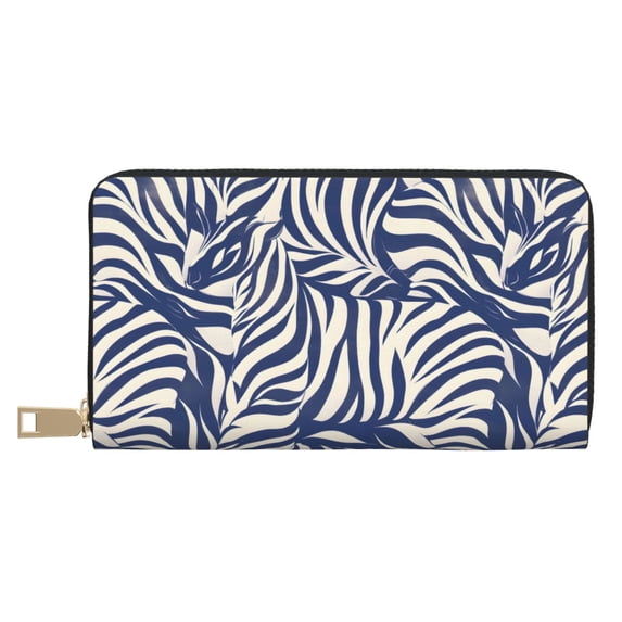 Leather Wallet 8 X 4.3 In Comfortable Light Waterproof And Durable Zipper Design Easy To Carry Zebra Print Style Steelblue_1