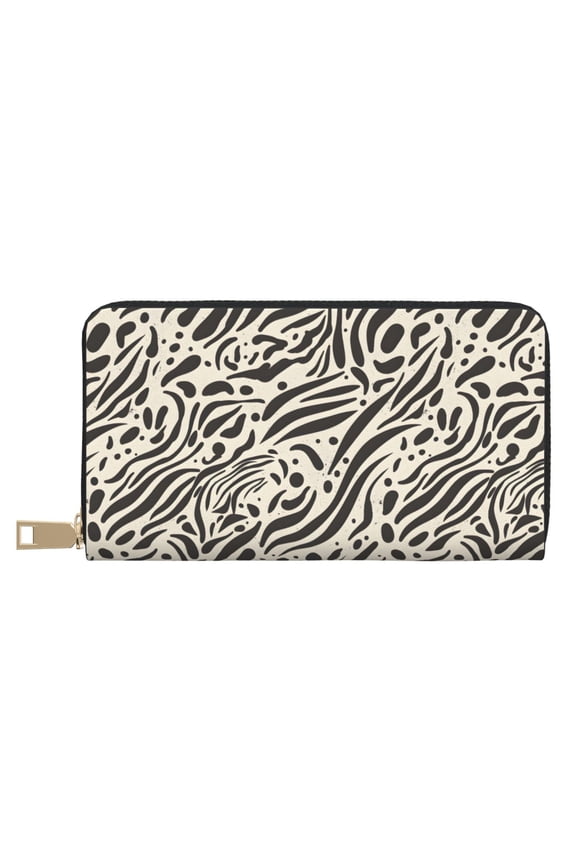Leather Wallet 8 X 4.3 In Comfortable Light Waterproof And Durable Zipper Design Easy To Carry Zebra Skin Print Style Saddlebrown_1