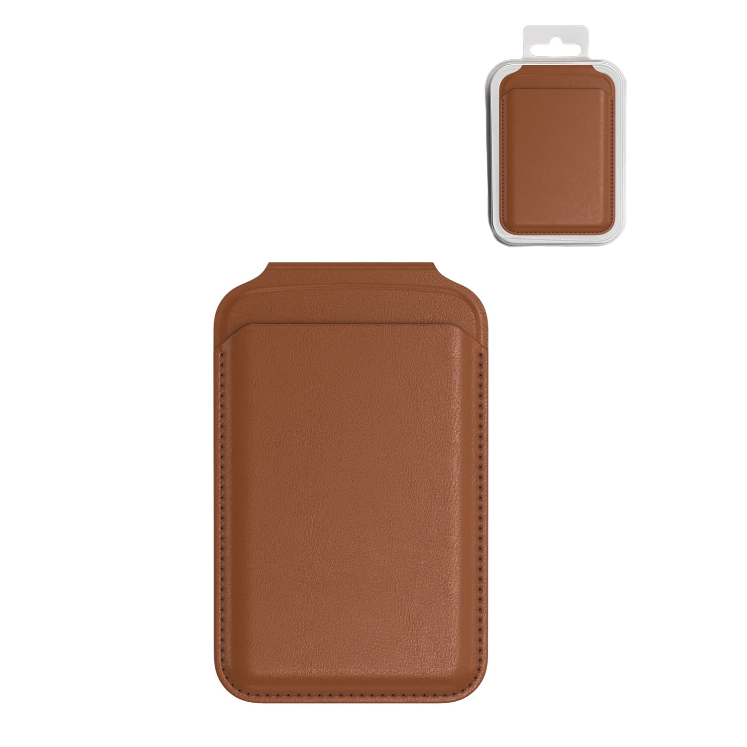 Leather Wallet Card Sleeve with Magnetic Stand Function - Brown