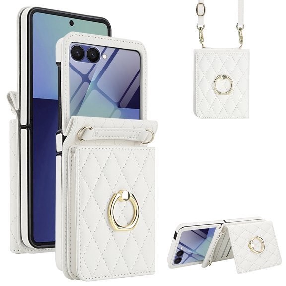 Leather Wallet Case for 7/6 with Rings Stand, Card Slot & Crossbody Strap