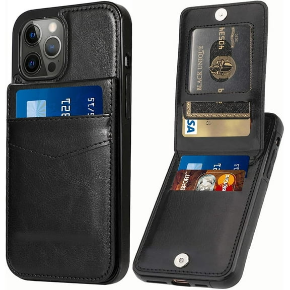 Leather Wallet Case for iPhone 12 Wallet Case and iPhone 12 Pro Wallet Case with Credit Card Holder 6.1 inch (Black)