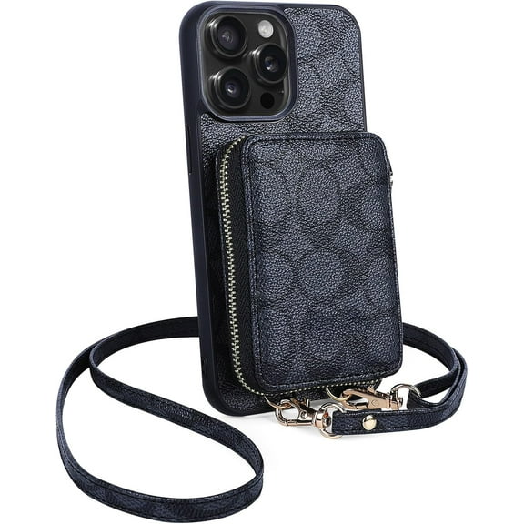 Leather Wallet Case for iPhone 16 Pro Max with Card Holder, Stand & Crossbody Strap - Multi-Functional Protective Phone Cover for Daily Use & Travel