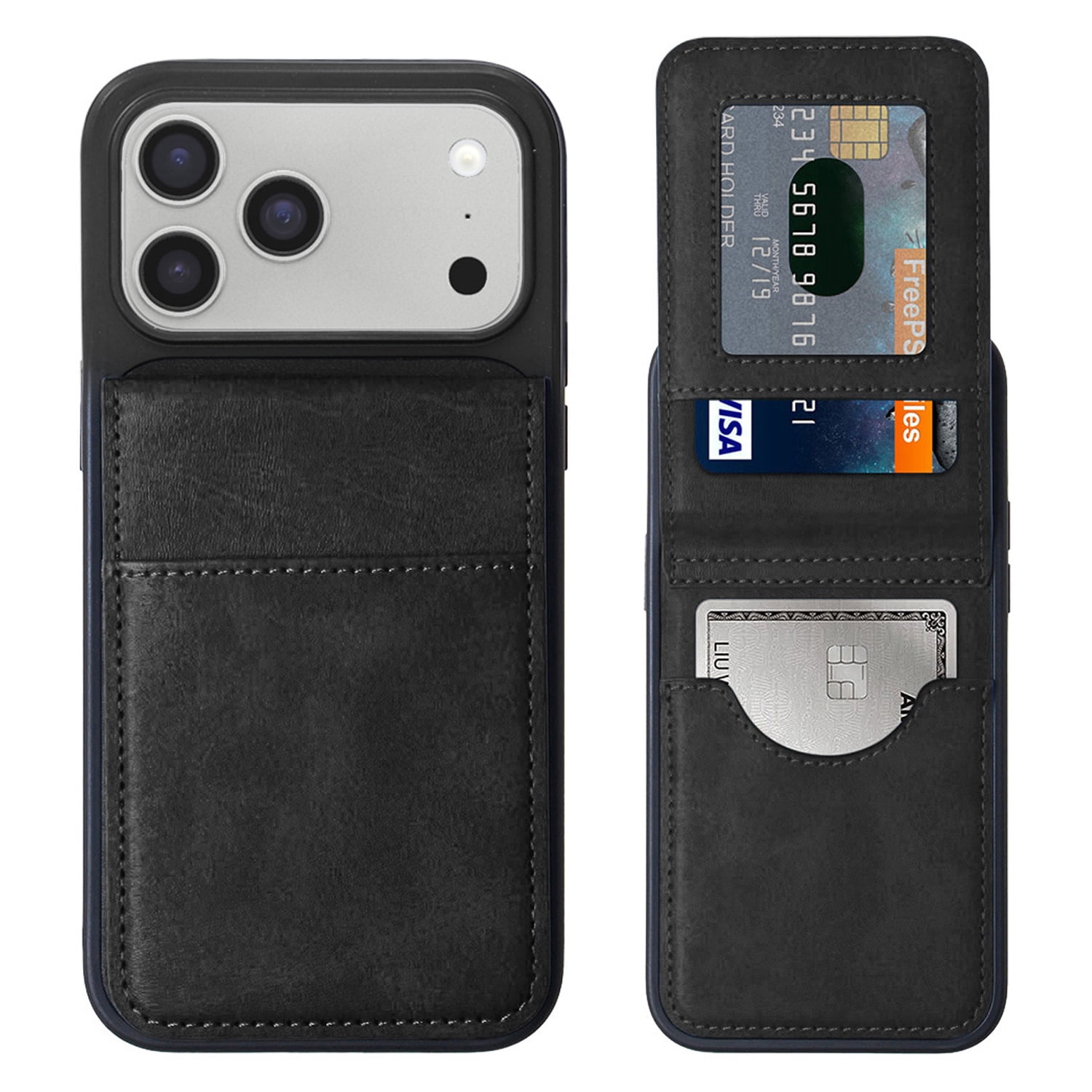 Leather Wallet Case with Kickstand for iPhone 17 Pro Max - Black