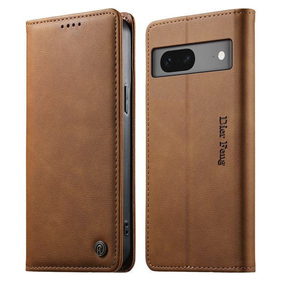 Leather Wallet Flip Case for [Google Pixel 7], RFID Blocking, Card Slots & Stand Brown