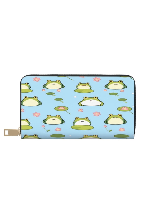 Leather Wallet Long Pu Leather Slim Lightweight Waterproof Large Capacity 12 Card Slots 3 Cash Pockets Coin Compartment For Women Girls Cute Frog