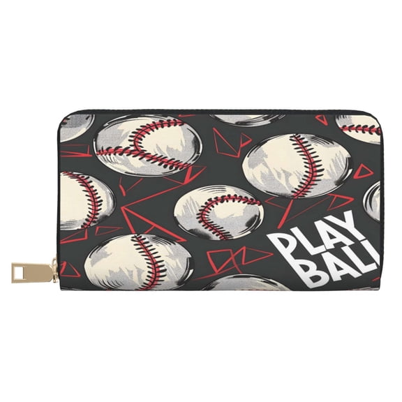 Leather Wallet Long Pu Leather Slim Lightweight Waterproof Large Capacity 12 Card Slots 3 Cash Pockets Coin Compartment For Women Girls Baseball Theme Urban Street Sport Style (3)